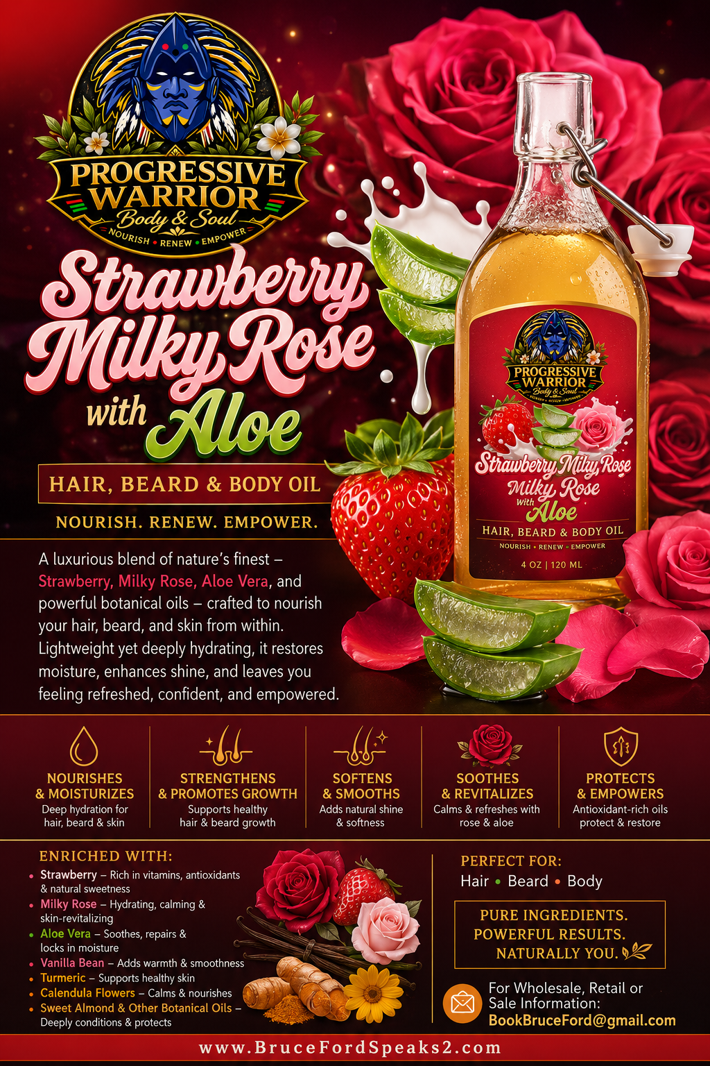 Strawberry Milky Rose with Aloe - Hair, Beard & Body Oil